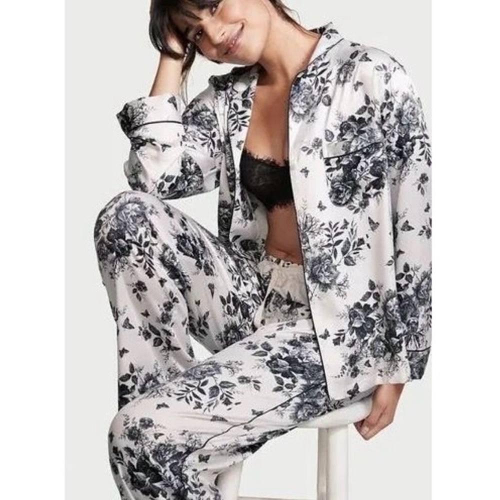 Victoria's Secret Black and White Floral Pajama Set